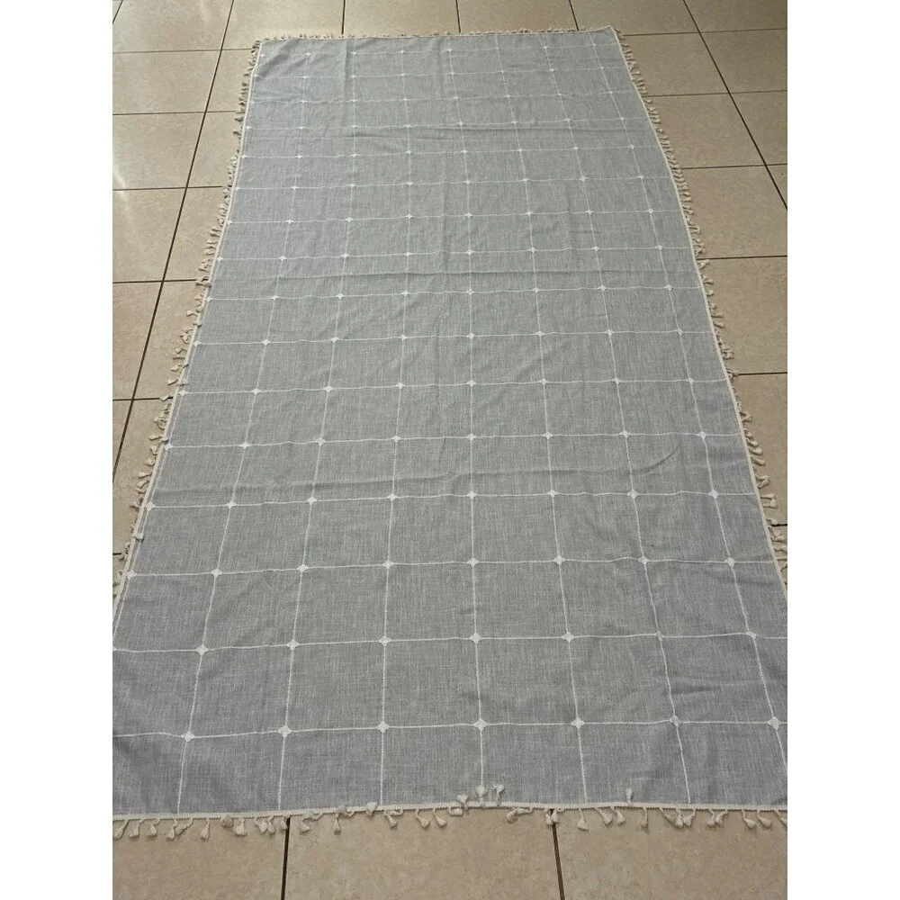 Tablecloth set grey and white patterned or throw blanket rectangular tassels